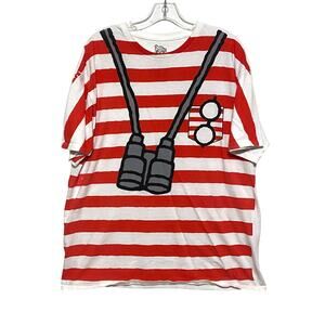Where's Waldo Costume Cosplay Shirt Red White Striped Binoculars Glasses Mens XL
